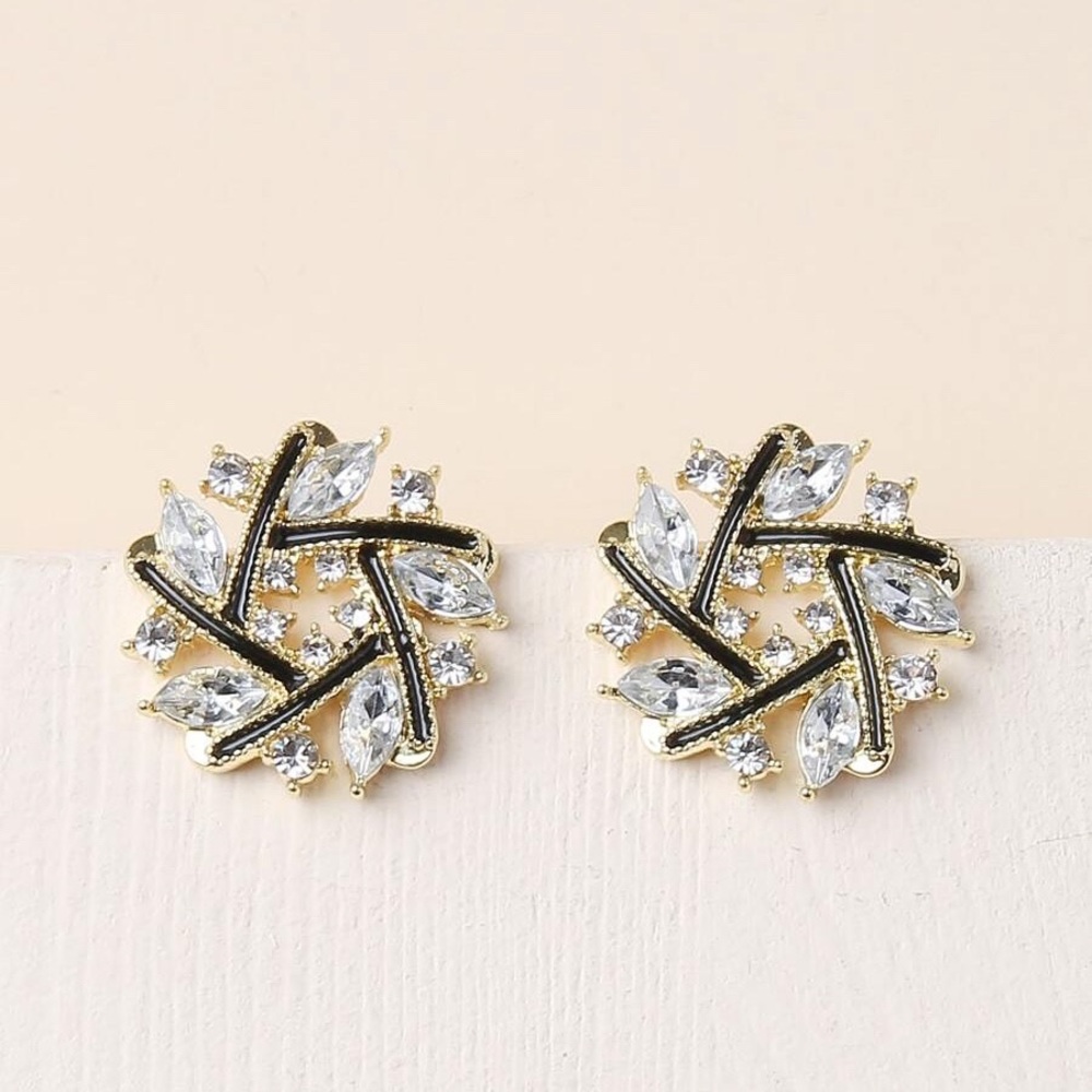 Any 2/$20! Gold & Black w/Crystals Wreath Style Stud Earrings - Picture 5 of 8